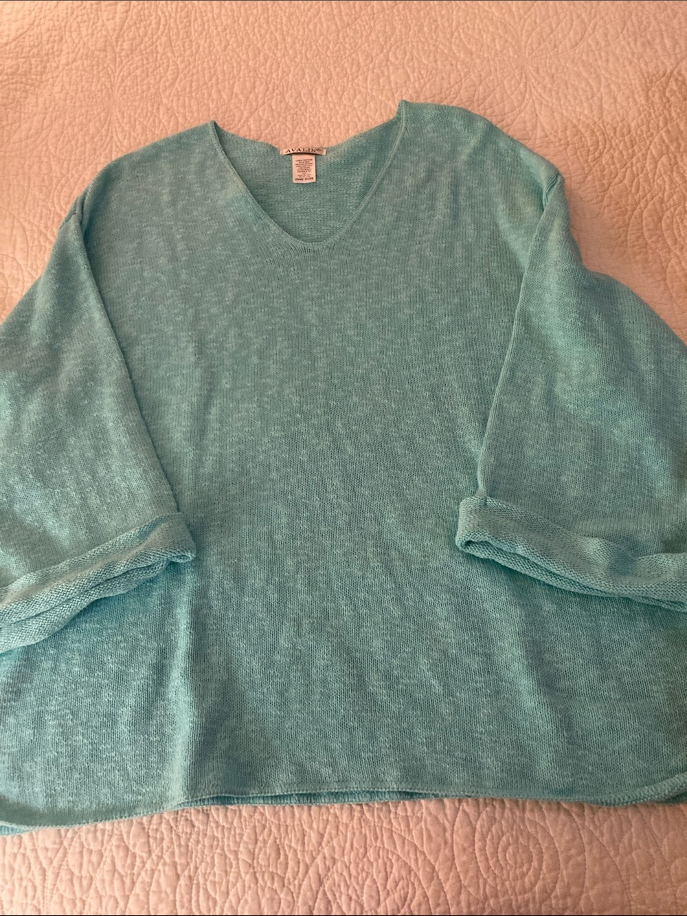 Light Teal V-Neck Sweater - Women's Lightweight Knit